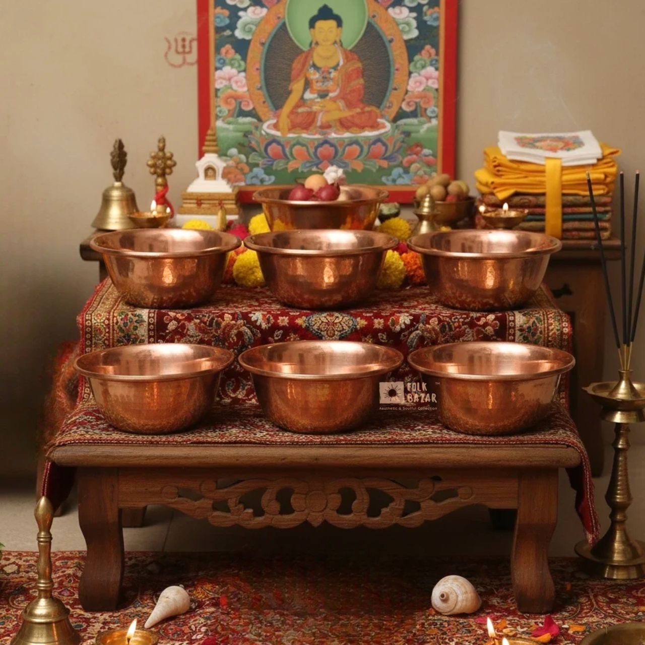 Plain Copper Ting (Offering bowl) (Set of 7)